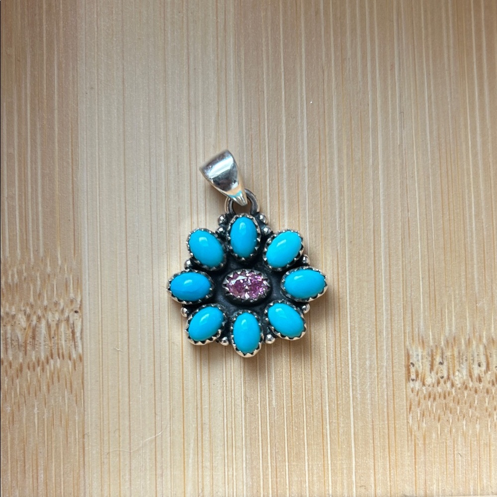 Turquoise and Pink Floral Pendant